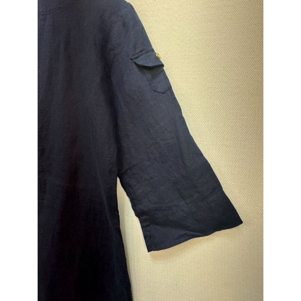 Tommy Hilfiger Womens Lace-Up Tunic Top Size S Navy Blue 3/4 Sleeves Pocket Chic - Picture 11 of 11